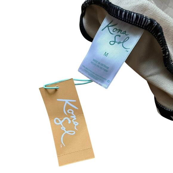 Kona Sol Striped Racerback Bikini Swim Top Black White Size M Beach Vacation - Picture 3 of 7